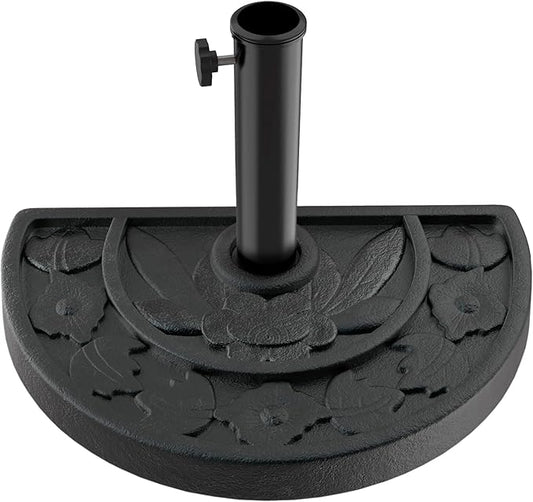 Half Round Umbrella Base - 20lb Weighted Semicircle Freestanding Resin and Concrete Umbrella Stand for Outdoor Use by Pure Garden (Black)