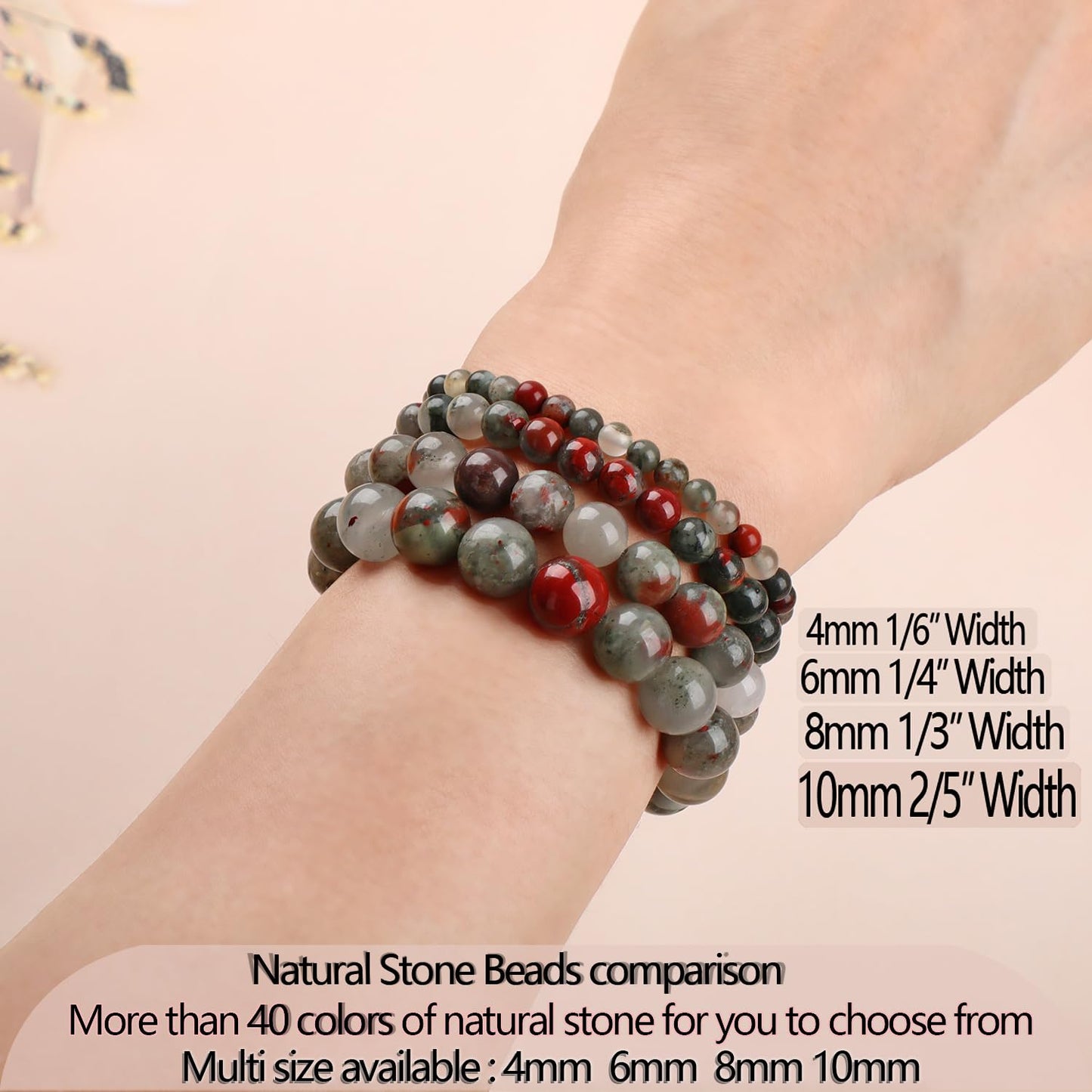 LPBeads Handmade Natural Gemstone Stretch Elastic 8mm African Bloodstone Bracelet Healing Crystal Round Stone Beads Jewelry Gifts for Women Men