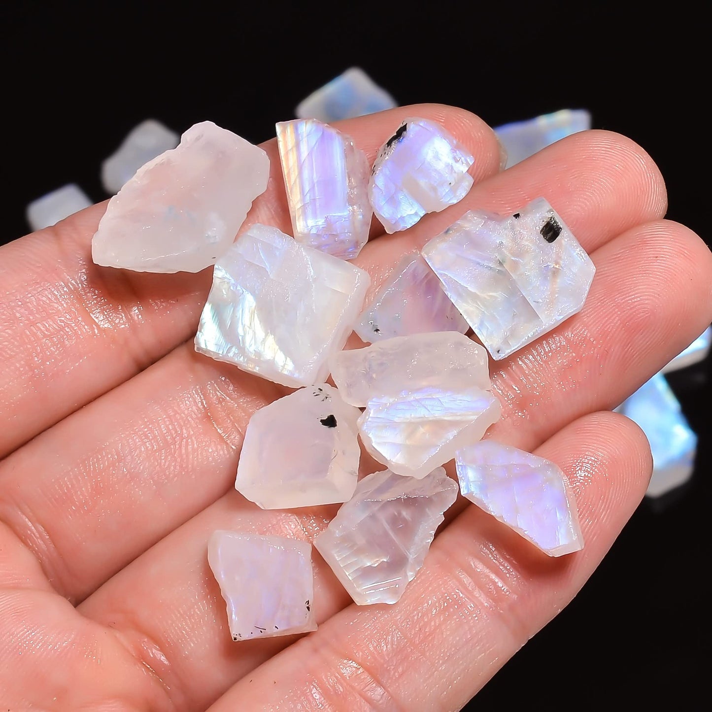 Gemkora 50 cts, 4-6pcs, Natural Rainbow Moonstone Rough Gemstone, Raw Crystals, Moonstone Rock, Jewelry Making Supplies, Chakra Healing Crafts & DIY Stone [12-16mm]