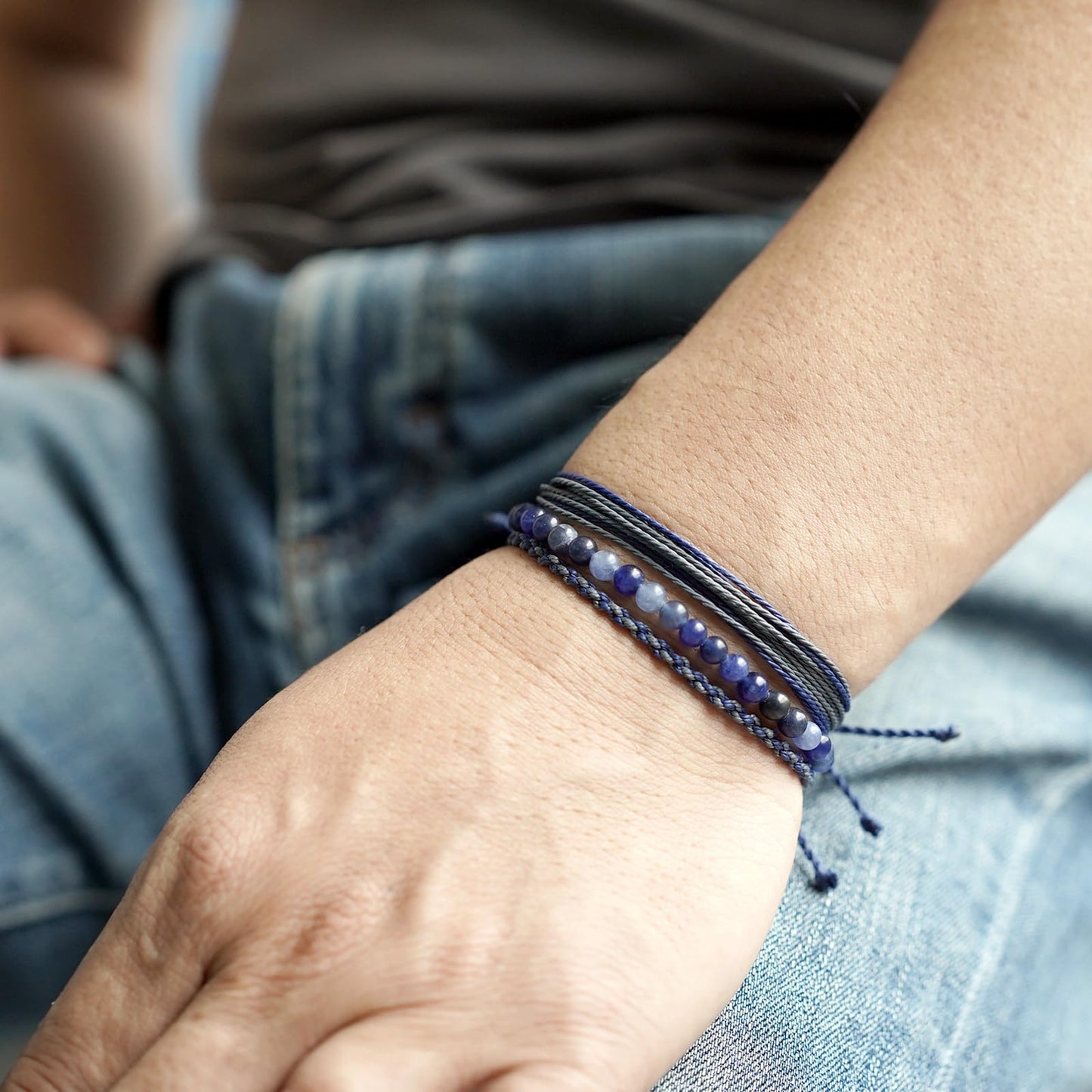Handmade Natural Stone Beaded Healing Bracelet Gift for Men Adjustable Rope String Bracelet (Sodalite/Dark Blue, Adjustable)