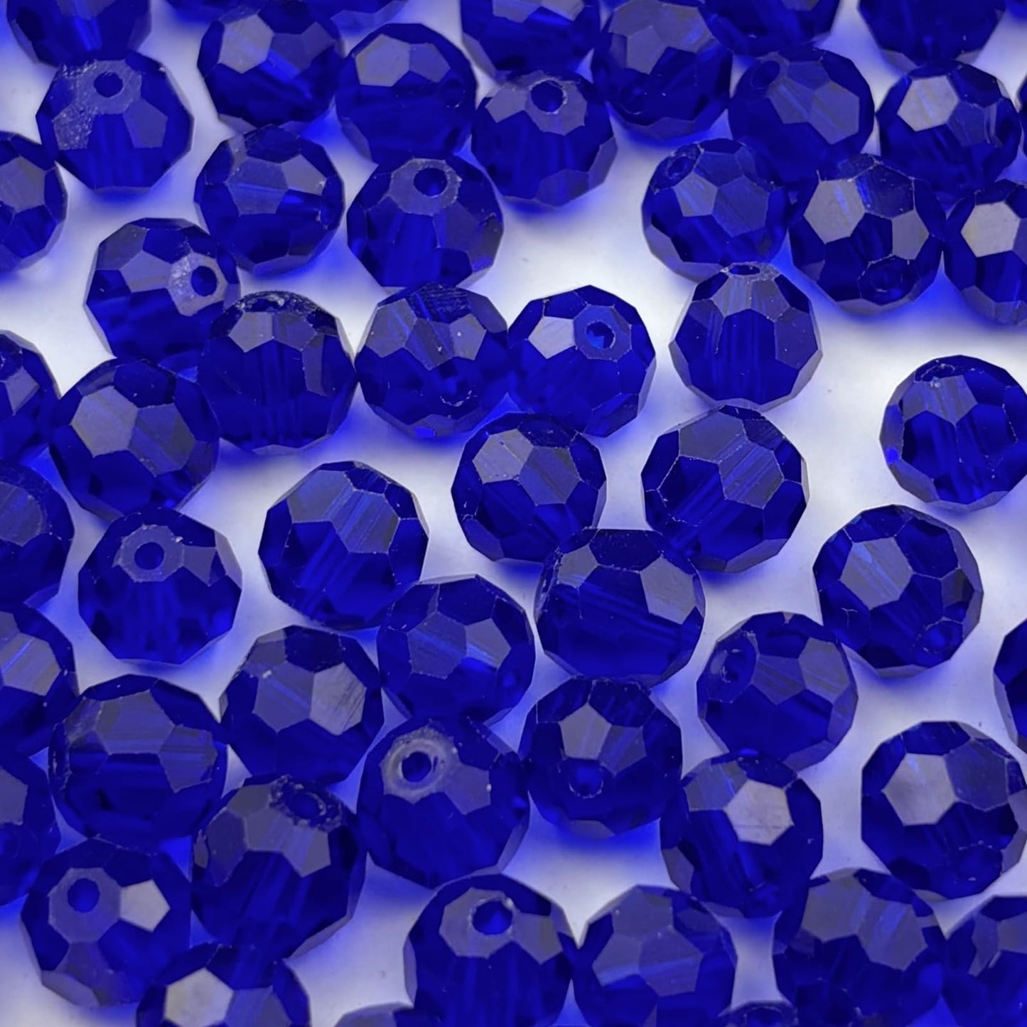 YUEXIGO 100pcs 8mm Round Crystal Glass Beads for Jewelry Making, Faceted Crystal Glass Spacer Beads for Bracelet Earring Necklace DIY Craft(Dark Blue)
