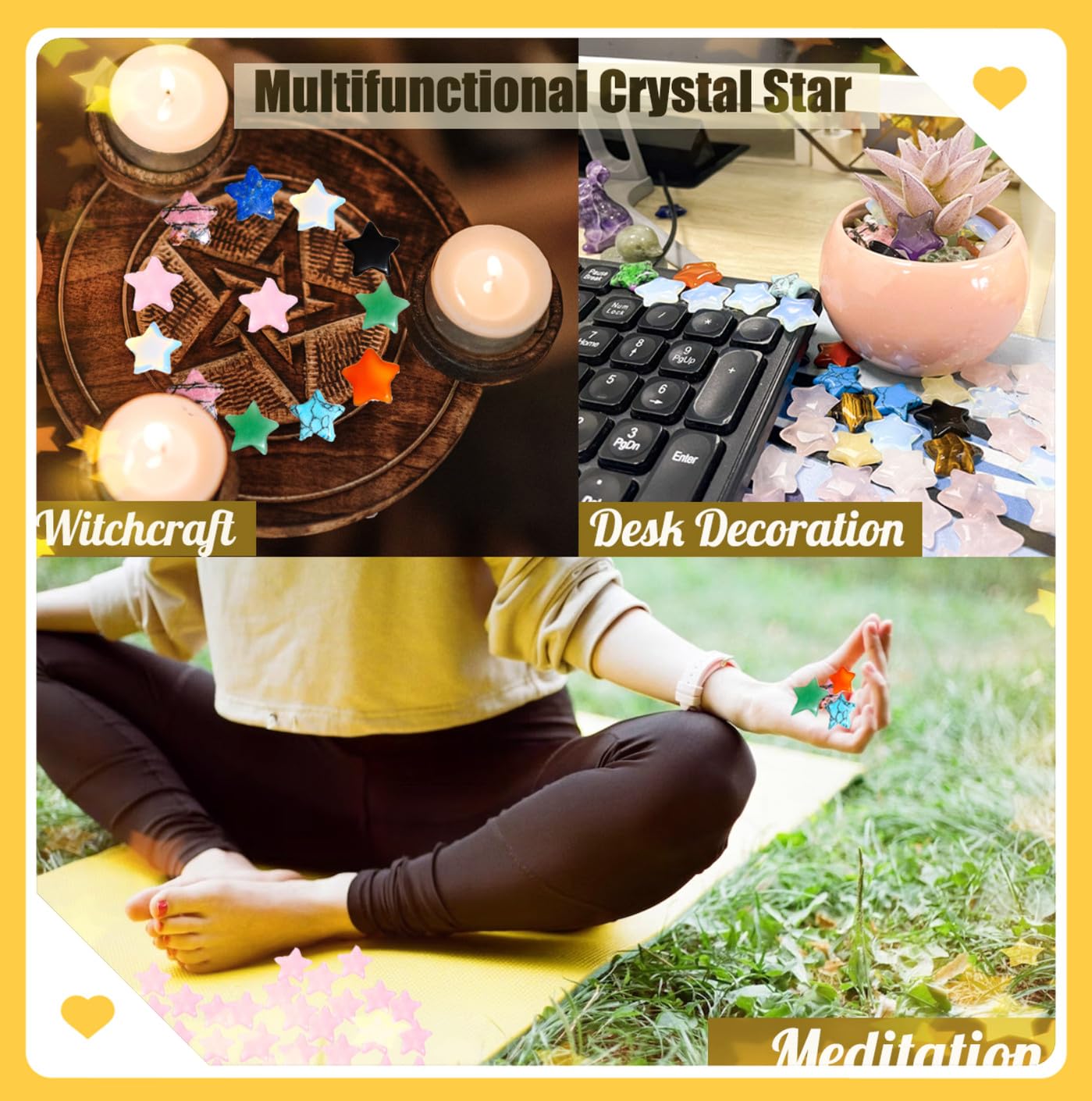 DUQGUHO 20 Pcs Citrine Crystals Star Natural Healing Crystal Set Polished Stone Protection Sacred Meditation Energy Reiki Balancing Crystal
