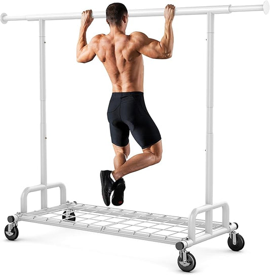 HOKEEPER Clothes Rack Collapsible Clothing Garment Rack Capacity 525LBS Clothing Racks on Wheels Heavy Duty Rolling Clothes Rack for Hanging Clothes for bedroom, Commercial, White 22"D x 75"W x 71"H