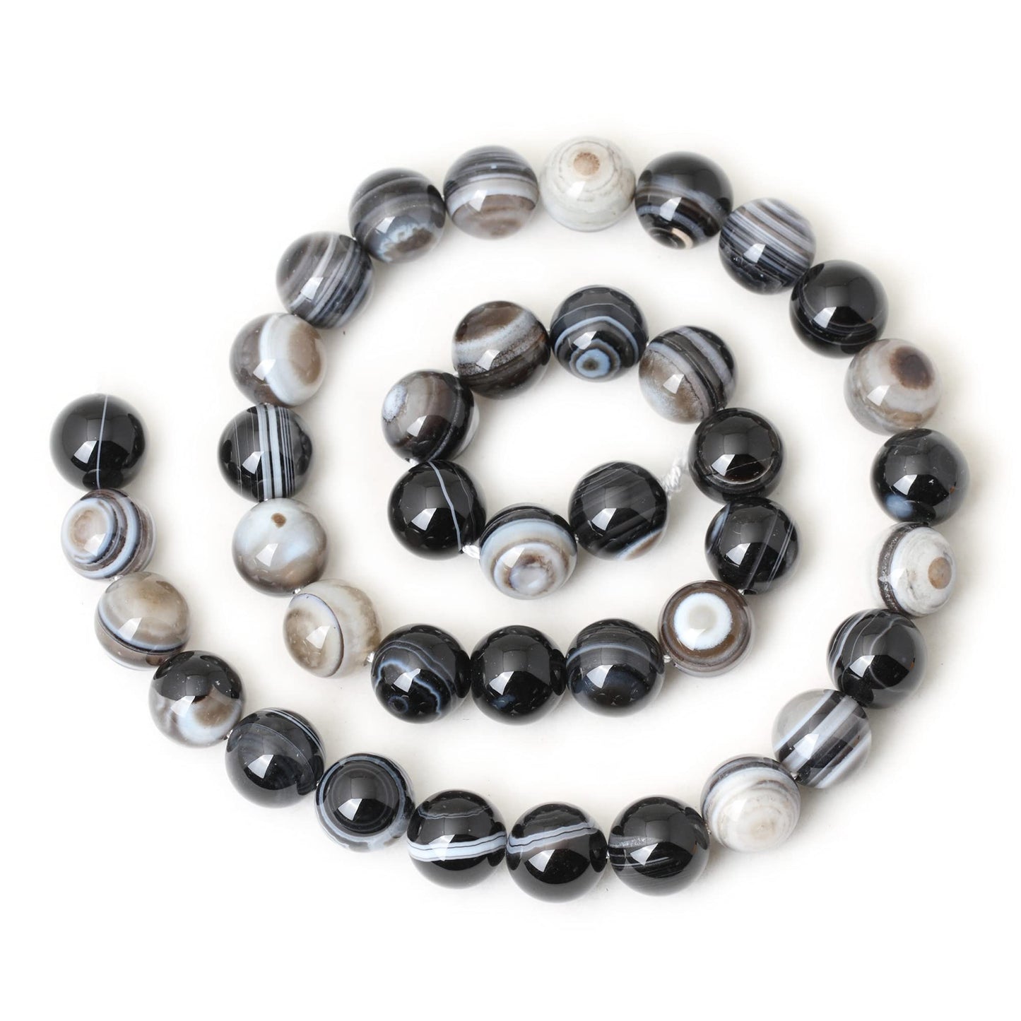 CHEAVIAN 35PCS 10mm Black Striped Agate Round Loose Beads DIY Bracelet Necklace Materials 1 Strand 15"