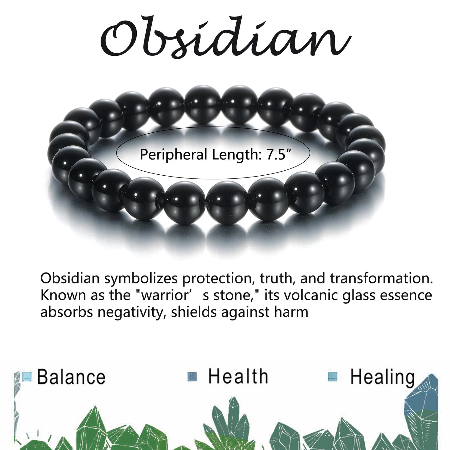 Udolfly Womens Crystal Beaded Bracelets for Women Men Protective Energy Bracelet Natural Gemstone Bead Bracelet 4mm Obsidian