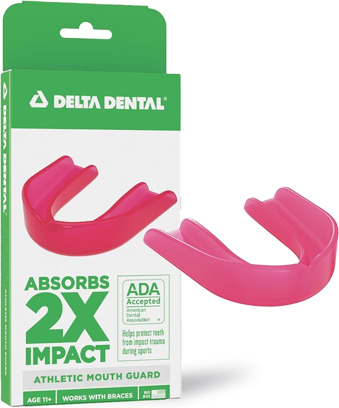 Delta Dental Sports Mouth Guard - ADA Accepted - 2X The Impact Absorption - Works with Braces - Pink