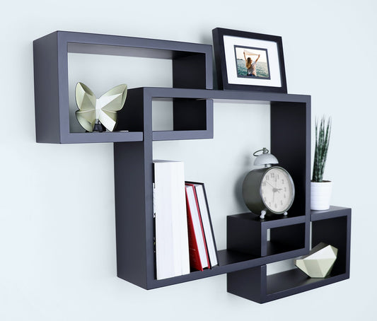 Ballucci Wooden Interweave Floating Wall Mounted Shelves, Horizontal and Vertical Display Storage Shelf for Living Room Bedroom Entryway Hallway Bathroom, 26" x 18", Black