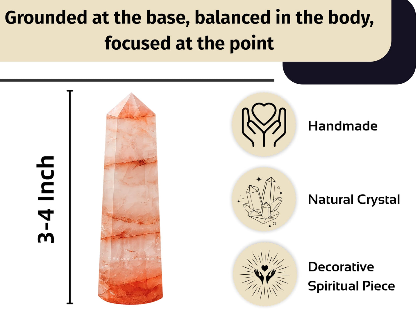 Amazing Gemstone Red Hematoid Quartz Crystal Towers - Natural Healing Crystal Point Obelisk for Reiki Healing and Crystal Grid (3" to 4" INCH)