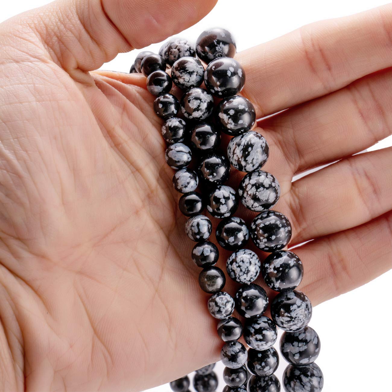 BEADIA Natural Snowflake Obsidian Stone Round Loose Semi Gemstone Beads for Jewelry Making 10MM 38PCS