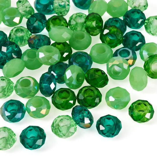 Craftdady 54Pcs Large Hole Loose Beads Colorful Faceted Glass Rondelle Green Bead Mixed Color Crystal European Beads 13-14mm for Jewelry Making DIY Grafts Pens Keychain, 6 Colors