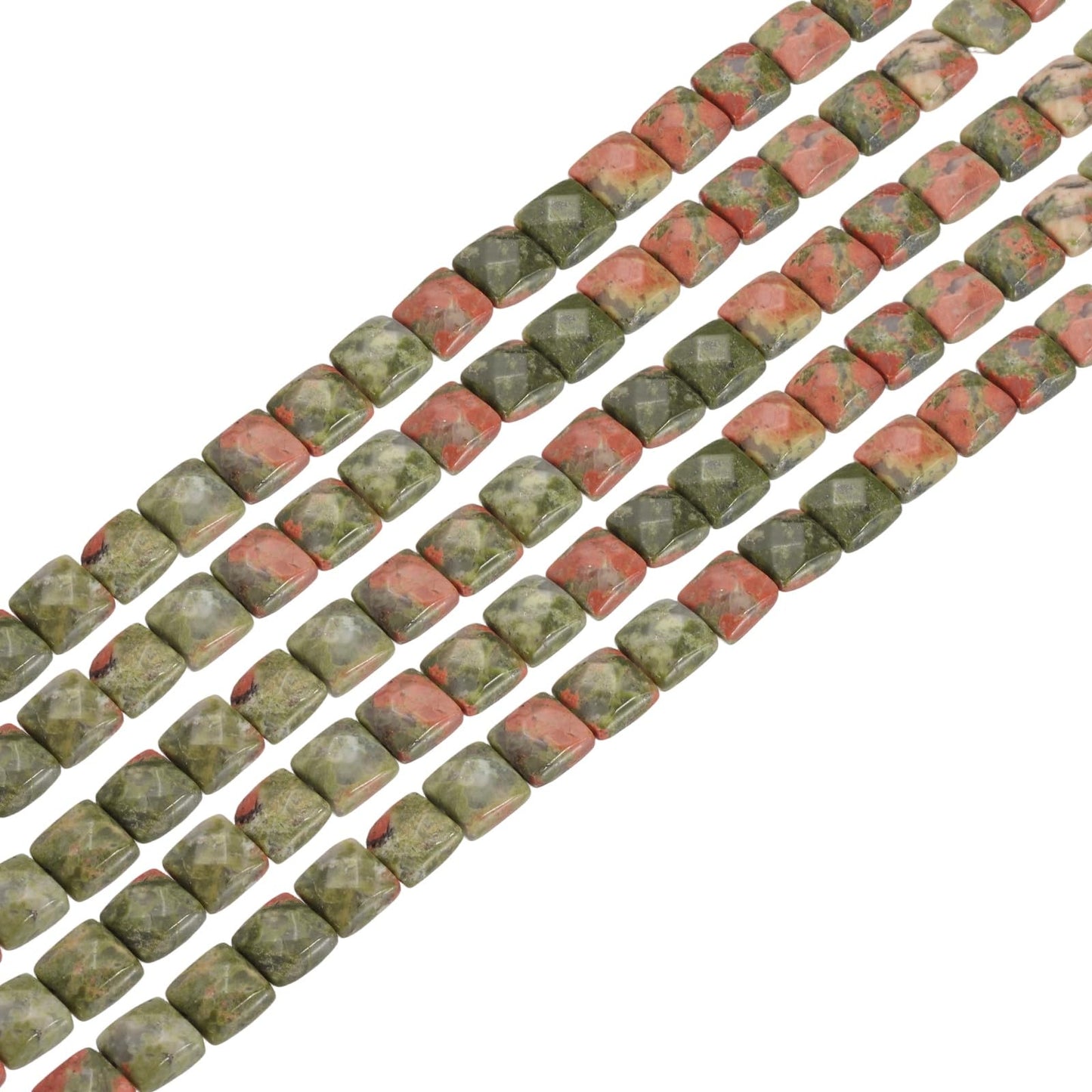 PATIKIL 50 Pack Natural Stone Beads, 8mm Faceted Square Agate Beads Bulk Natural Flower Green Stones, for DIY Jewelry Making Necklace Bracelet Accessories, 2 Strands 16 Inch, Flower Green