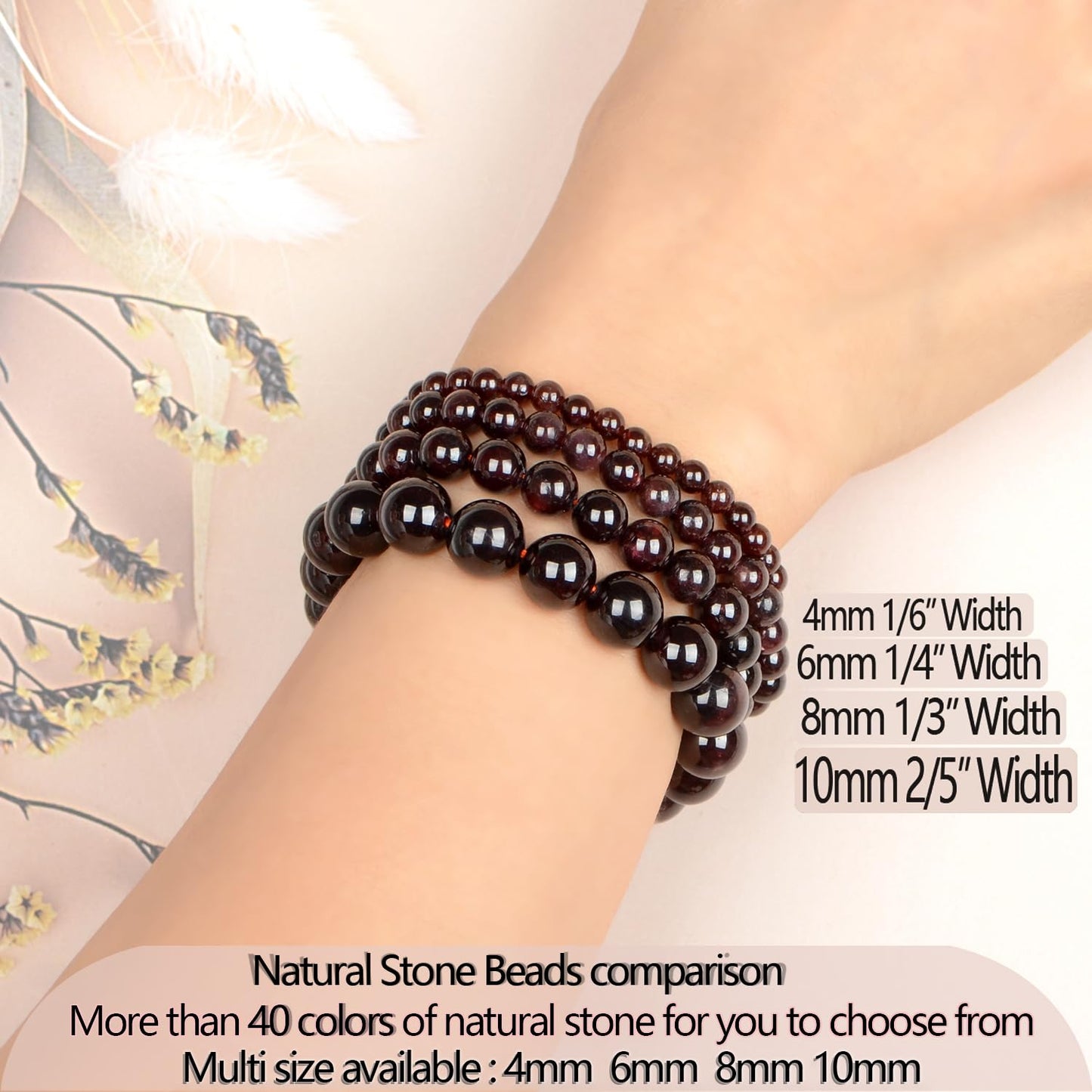 LPBeads Handmade Natural Gemstone Stretch Elastic 6mm Garnet Bracelet Healing Crystal Round Stone Beads Jewelry Gifts for Women Men