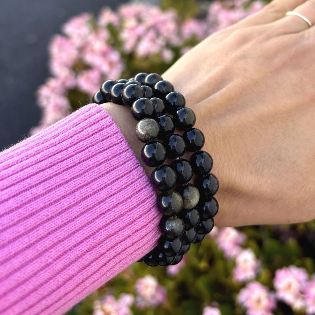 Adabele Real Natural Gold Sheen Obsidian Gemstone Beaded Bracelet 8 inch Stretch Chakra Healing Crystal Stone Jewelry Energy Quartz Rock GB8-C24