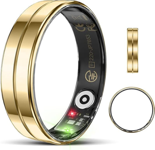 Ultra-Thin Smart Ring for Women Men,Sleep Tracker Ring with Heart Rate, Waterproof Fitness Ring for Activity Monitoring/Steps/Calories,No Subscription Fee,for iSO & Android (Glod,9#)