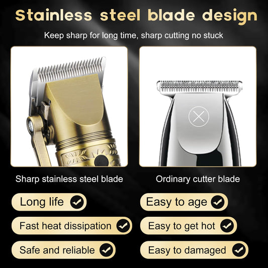 QREEYX Hair Clippers for Man T-Blade Trimmer Nose Hair Trimmer Electric Shaver Set, Professional Metal Body Barber Clippers Set for Haircut, Men’s Grooming Kit with LCD Display, Ideal Gift for Him