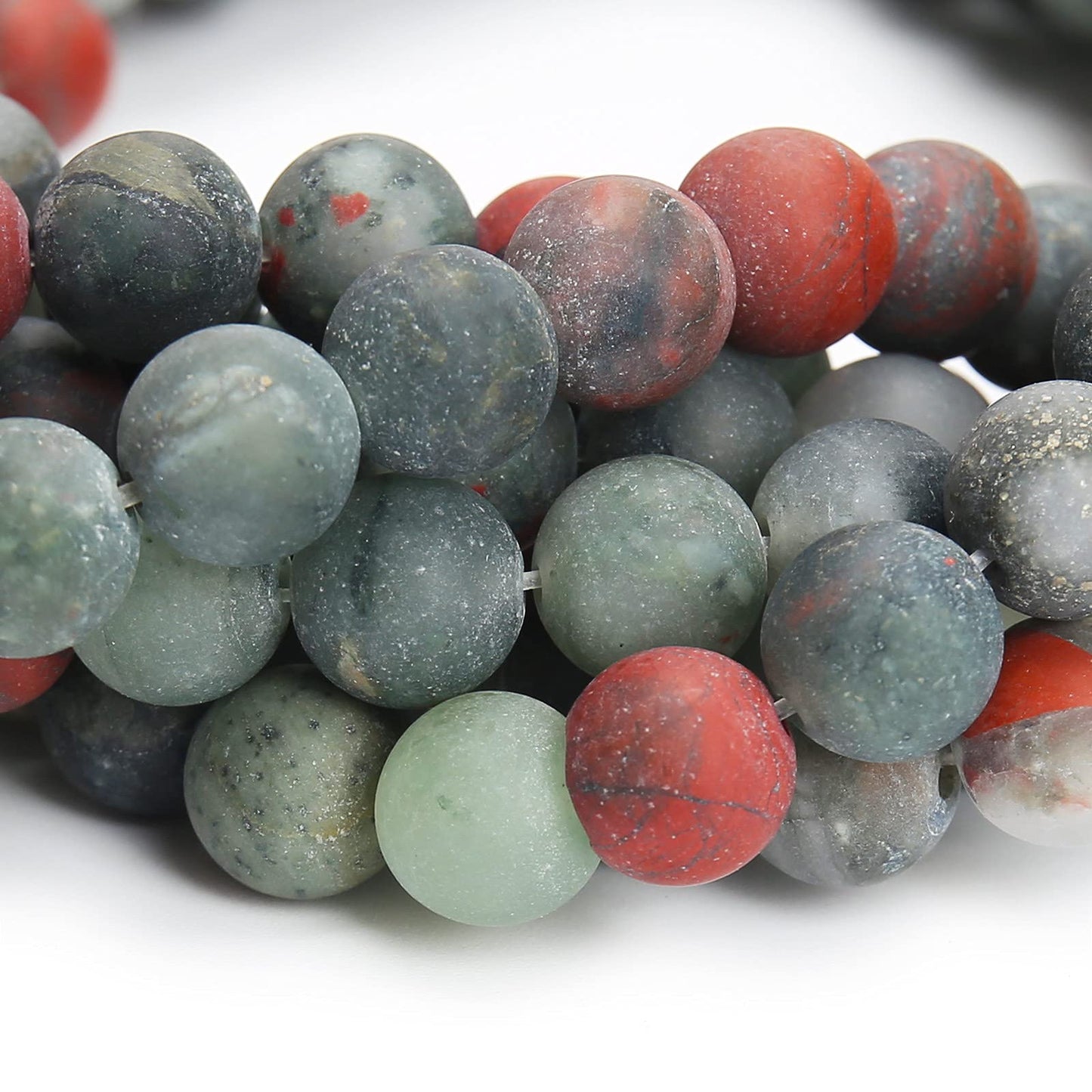 Natural Matte African Bloodstone Beads, 6MM Round Frosted Unpolished Loose Gemstone Beads for Bracelet Necklace Jewelry Making, Energy Stone Healing Power with Stretch Beading Cord