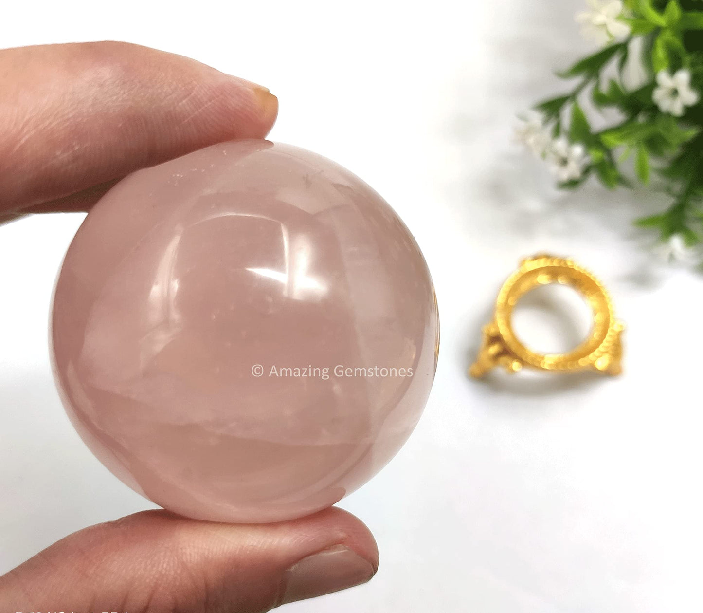 Amazing Gemstone Rose Quartz Crystal Sphere Round Ball with Sphere Holder Stand, Natural Healing Stone Sphere for Massage Meditation Crystal Grid Witchcraft Supplies Reiki Yoga