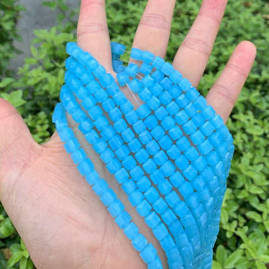 200pcs Czech Faceted Cube Crystal Glass Loose Beads Spacer Bulk 6mm (0.24 Inch) Blue Turquoise Opal for DIY Jewelry Craft Making CCC631