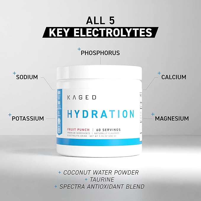 Kaged Hydration Electrolytes Powder | Strawberry Yuzu | Hydra-Charge Sports Drink Mix | Pre, Post, Intra Workout | Low Carb, Vegan, Gluten Free | Supplements for Men & Women | 60 Servings