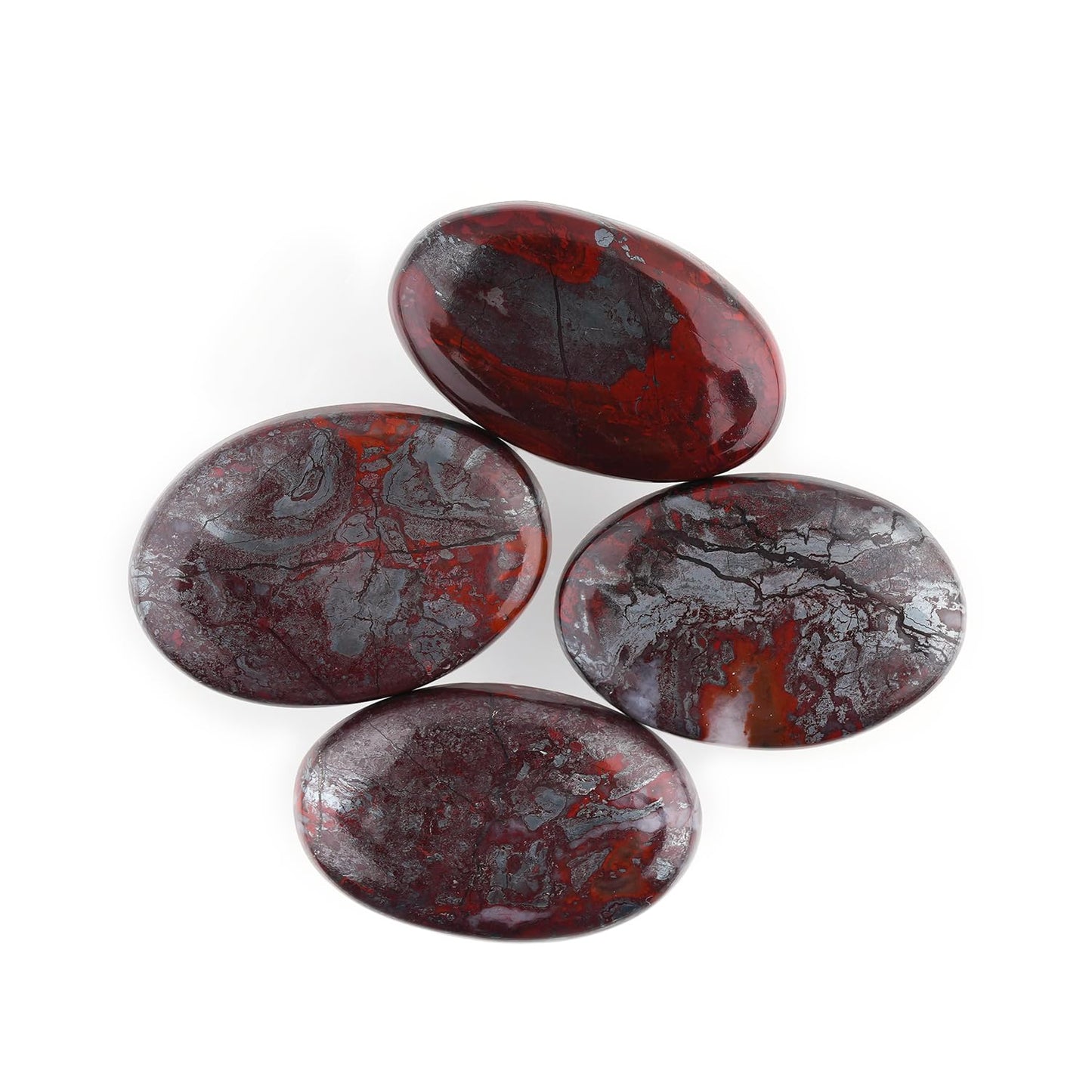 ColouredRocks (4pcs. IRON JASPILLITE, Oval Shape, Natural Cabochon Crystals, Loose Gemstone, Wholesale Polished Supply, Jewelry Making, DIY Craft, Gem Collection (25mm+ free size)
