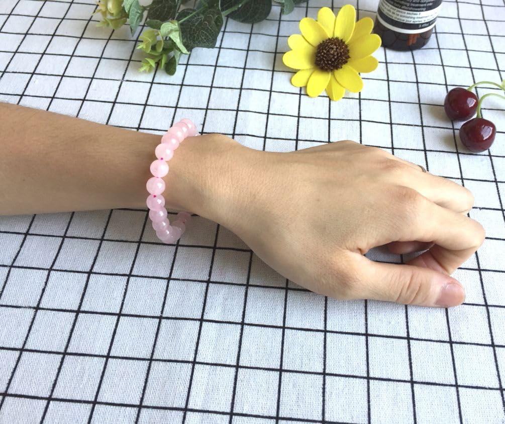 Adabele Real Natural Pink Rose Quartz Gemstone Beaded Bracelet 8.5 inch Stretch Chakra Healing Crystal Stone Jewelry Women Mom Gift (Unisex) GB8-D9