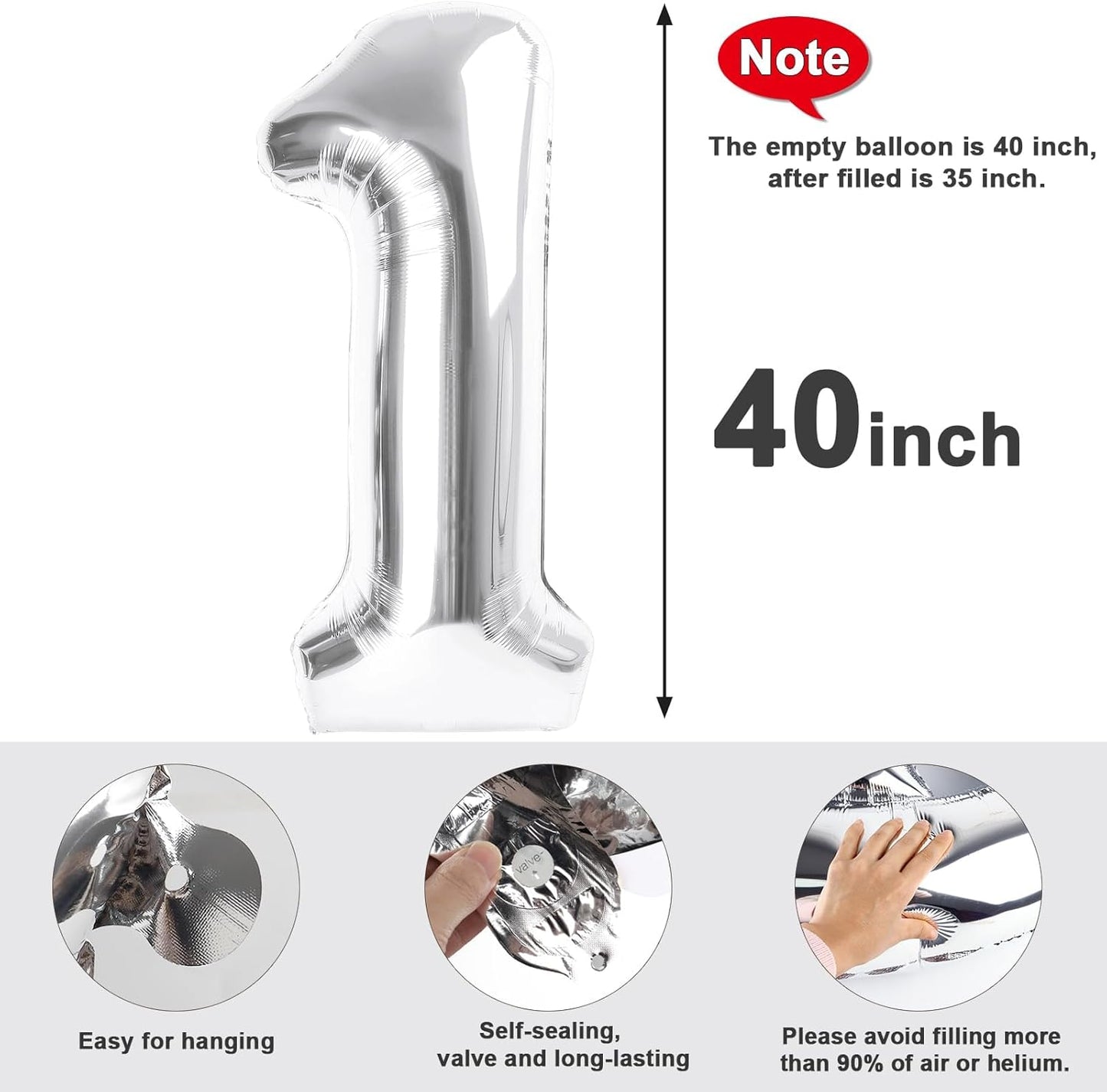Silver Number 19 Balloons by Numbers | 40-Inch Foil Birthday Decorations for Men & Women