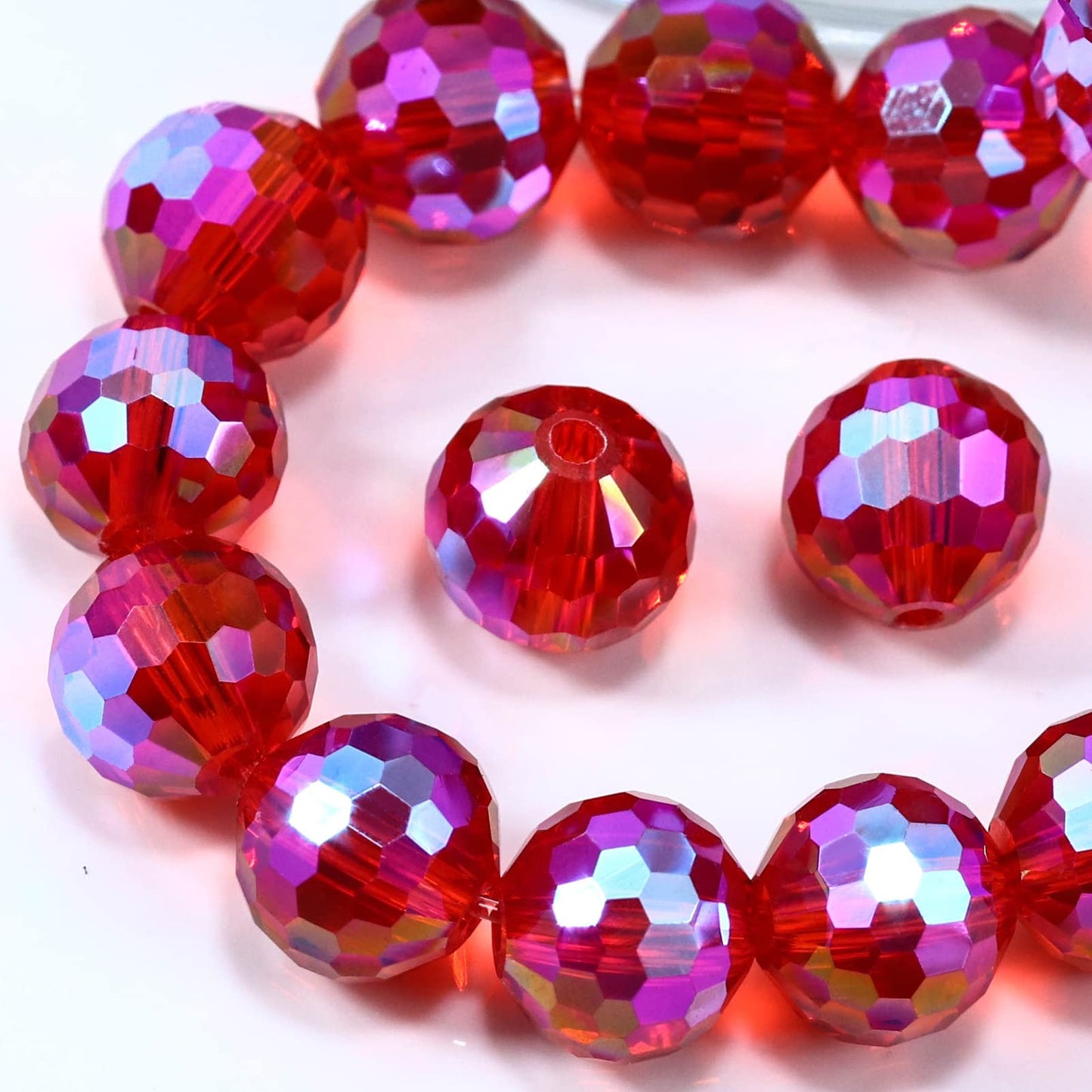 Dowarm 150PCS 6MM Round Crystal Glass Beads for Jewelry Making, Red/Siam Paradise Faceted Crystal Rondelle Spacer Beads for Crafts, Wind Chimes, Suncatcher