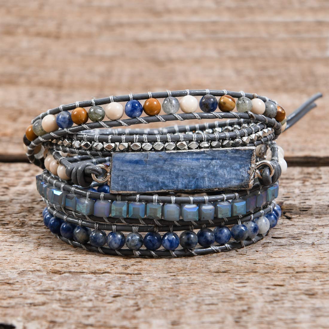 YGLINE Boho Handmade Wrap Leather Tube Crystal Stone Bracelet for Women