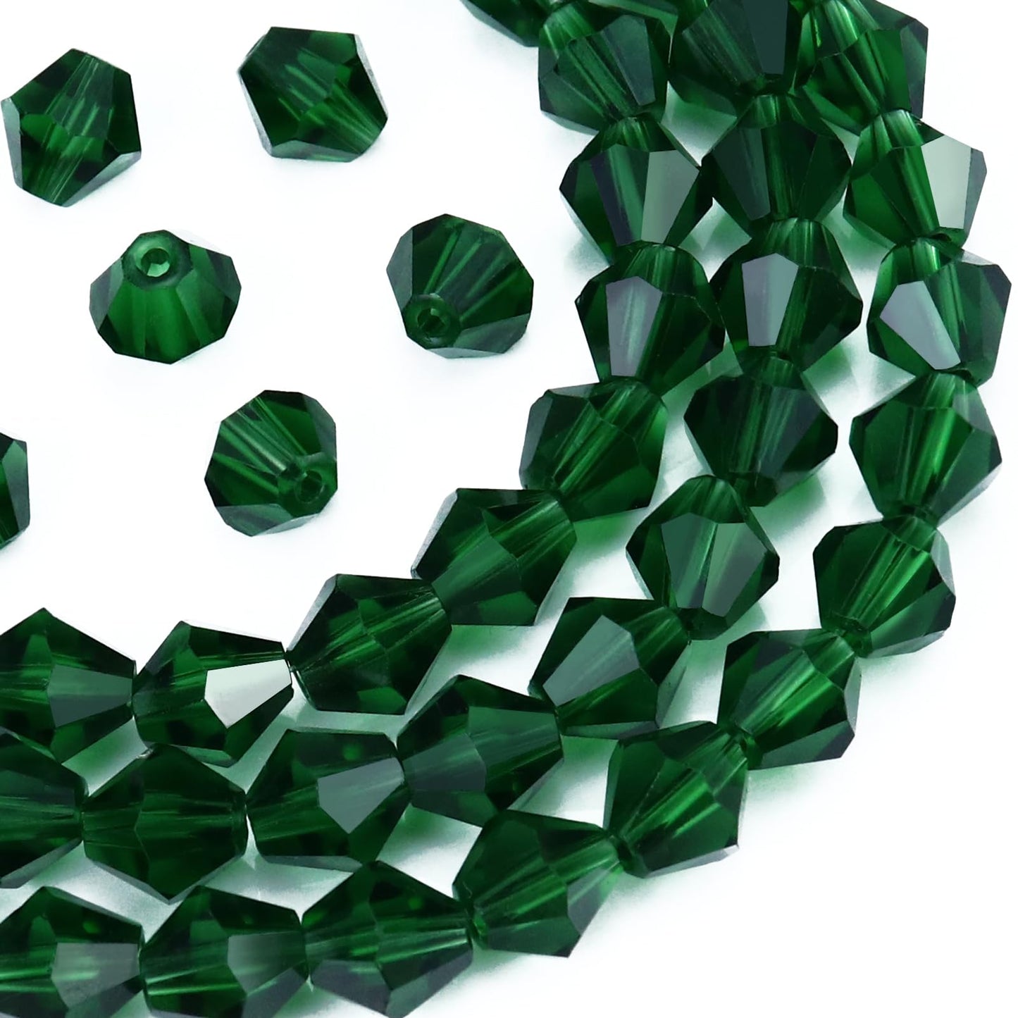 Dowarm 1000PCS 4mm Glass Bicone Beads for Craft Jewelry Making, DIY Bracelet, Necklace, Dolls, Wine Charms, Wind Chimes, Suncatchers, Bulk Small Faceted Crystal Beads, Dark Green