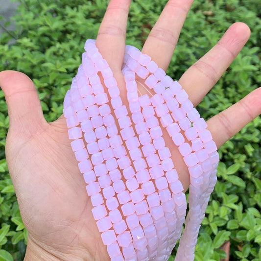 200pcs Czech Faceted Cube Crystal Glass Loose Beads Spacer Bulk 6mm (0.24 Inch) Rose Opal for DIY Jewelry Craft Making CCC630