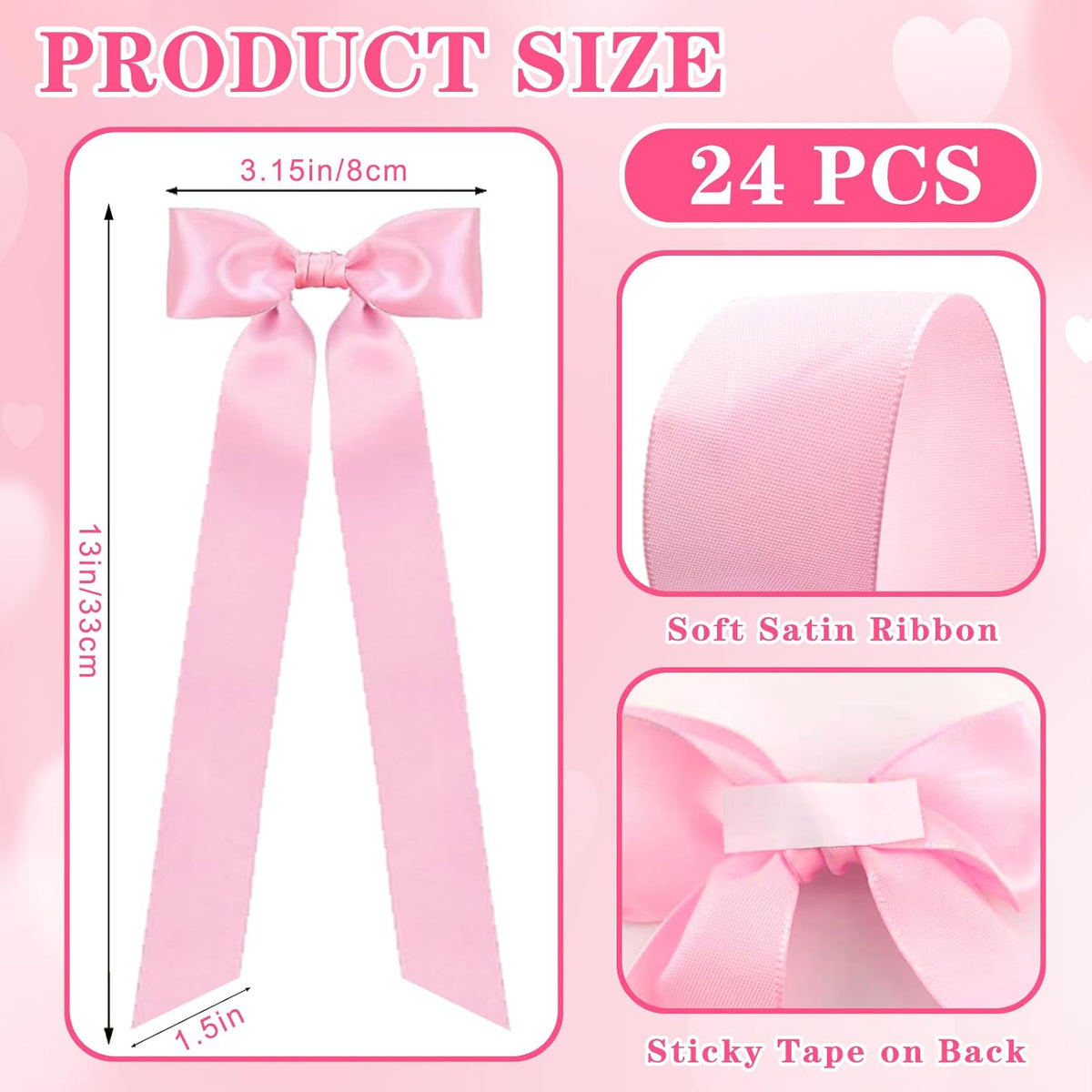Skiennix 24-Piece Large Pink Candlestick Decoration Bows - Self-Adhesive Gift Wrapping Bows | 13 Inches for Weddings & Parties