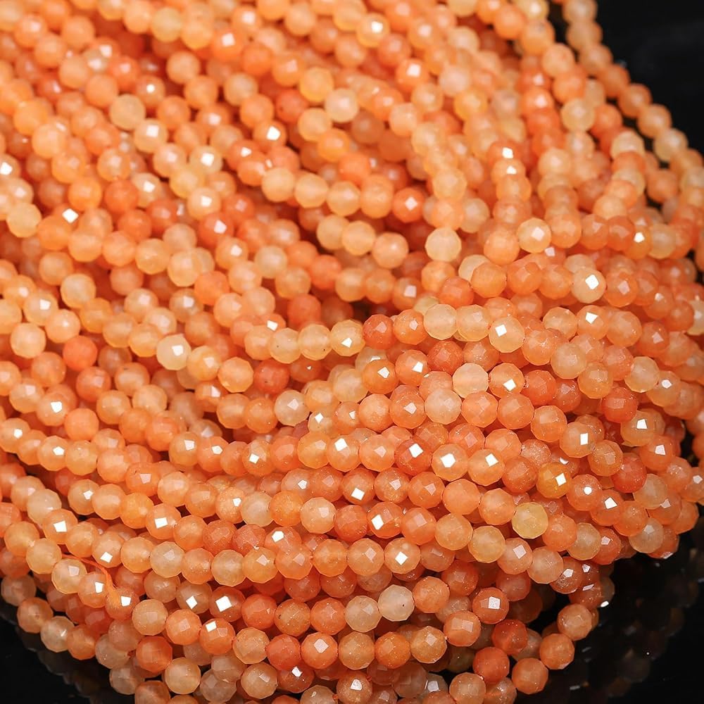 Song Xi 180pcs 2mm Natural Red Aventurine Gemstone Beads Faceted Round Loose Stone Beads for Jewelry Making (1 Strand)