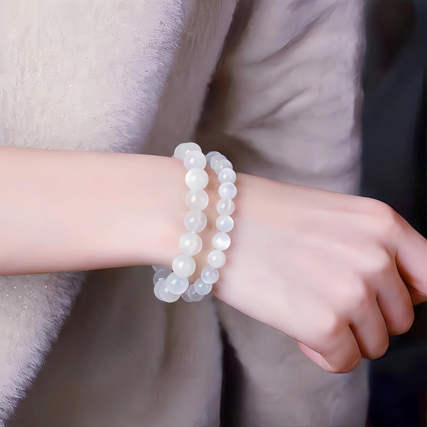 CINSKYING 3Pcs Healing Crystal Moonstone Bracelets for Women Men 8mm 6mm 4mm Natural Stone Beaded Stretch Bracelet Jewelry Gifts for Women Girl (T3-Moonstone)