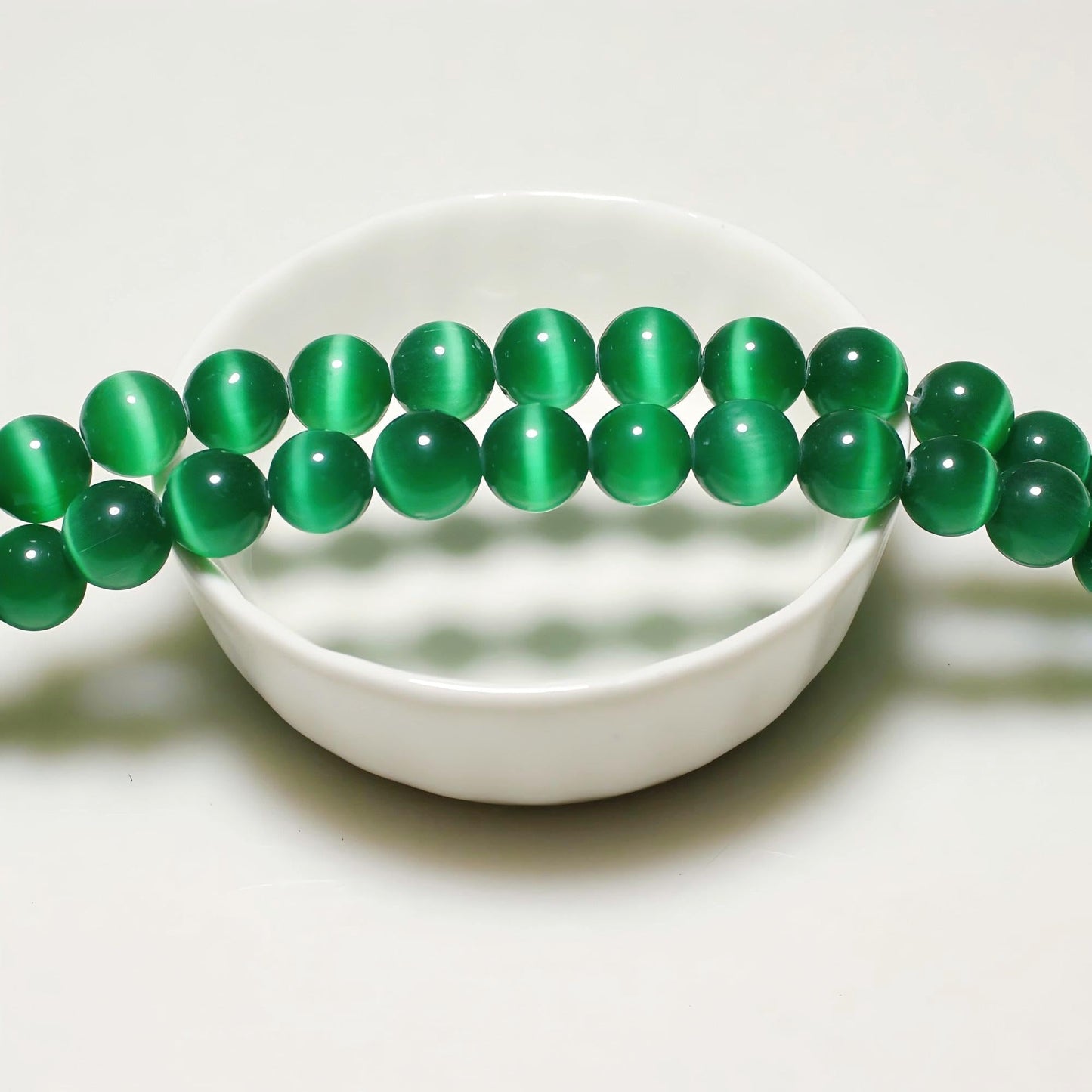 MJDCB 30pcs Peacock Green Cat Eye Stone Beads 12mm Round Crystal Loose Bead for Jewelry Making DIY Bracelets Necklace