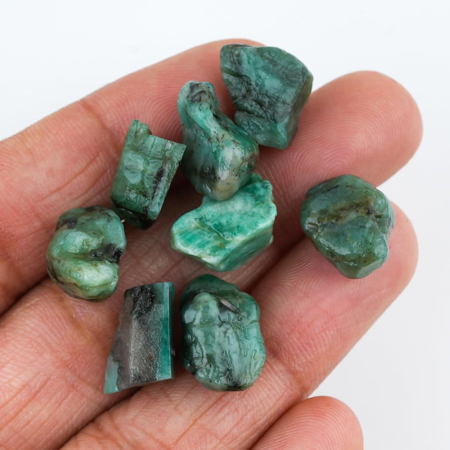 CRYSTALINES (50cts Natural Raw Emerald Gemstones, Wholesale Rough Stones Supplies, DIY Jewelry Making, May Birthstone, Unpolished Healing Crystals, Loose Bulk Lot, Gem Collection (Apx. 7-8pcs)