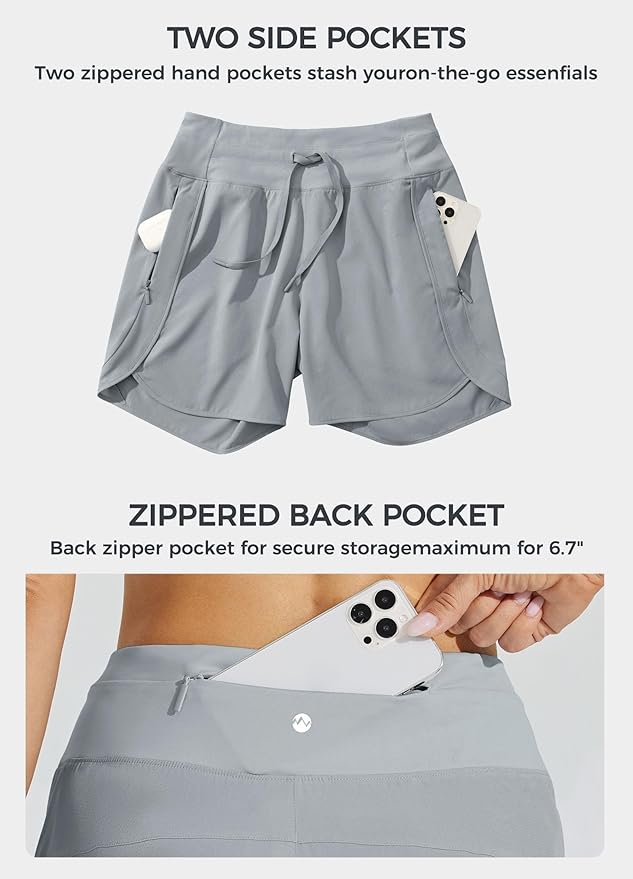 Willit Women's 7" Athletic Running Shorts Long Workout Hiking Shorts Quick Dry High Waisted Active Zipper Pocket(Medium)