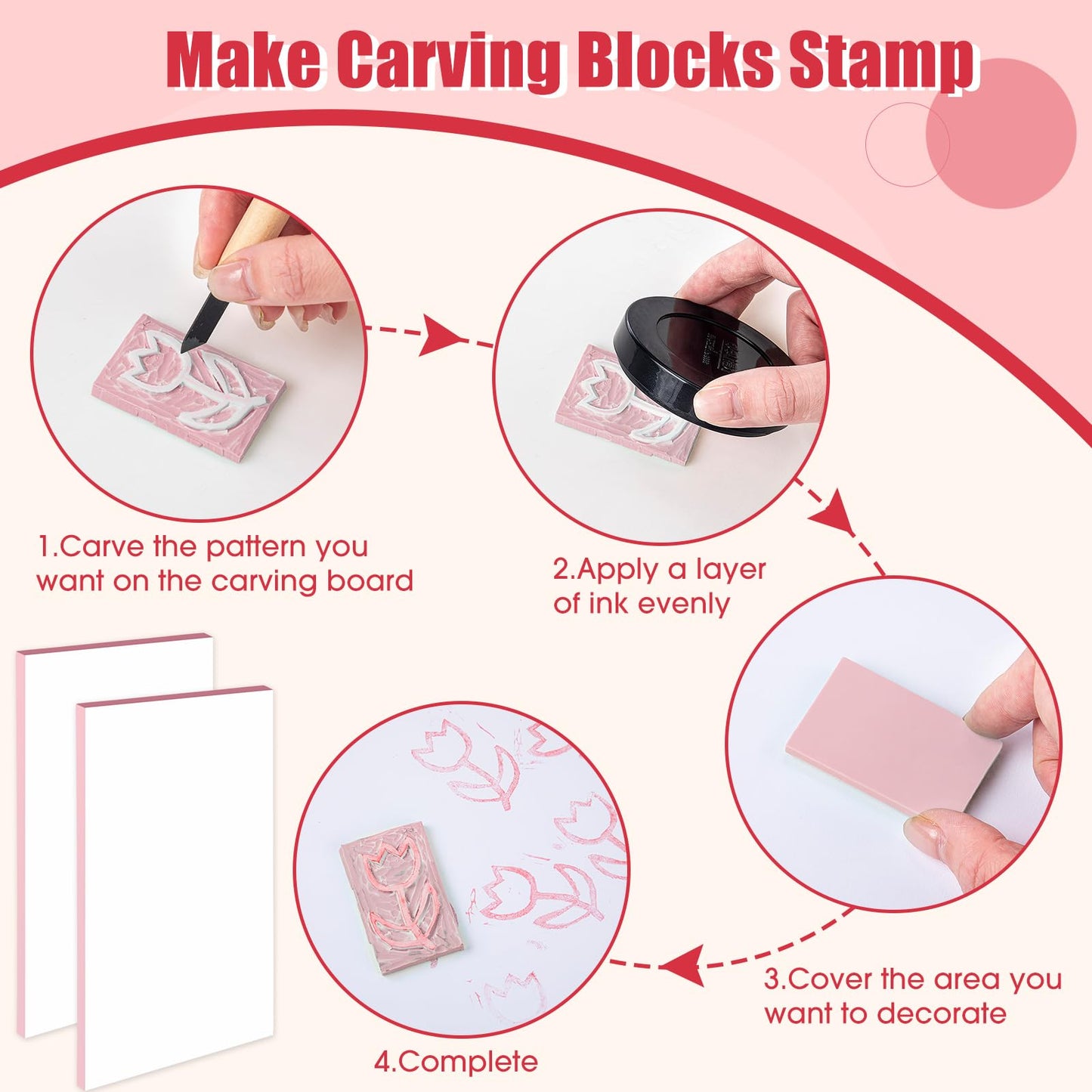 Frienda 40 Pcs 4"x6" Rubber Carving Blocks Linoleum Block Stamp Making Kit Soft Rubber for Craft Project Beginners Stamp Maker Printmaking Supplies (White and Pink)