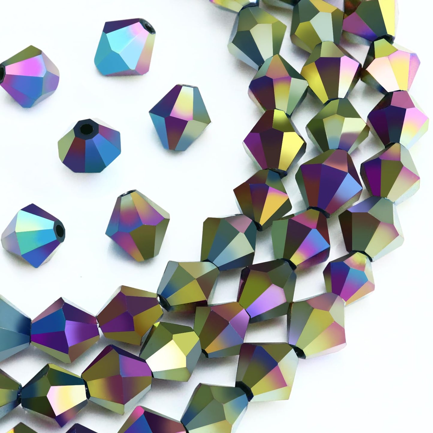 Dowarm 250PCS 6MM Faceted Bicone Crystal Beads for Crafts, Jewelry Making, DIY Bracelet, Necklace, Dolls, Wine Charms, Wind Chimes, Suncatchers, Loose Spacer Glass Beads, Rainbow