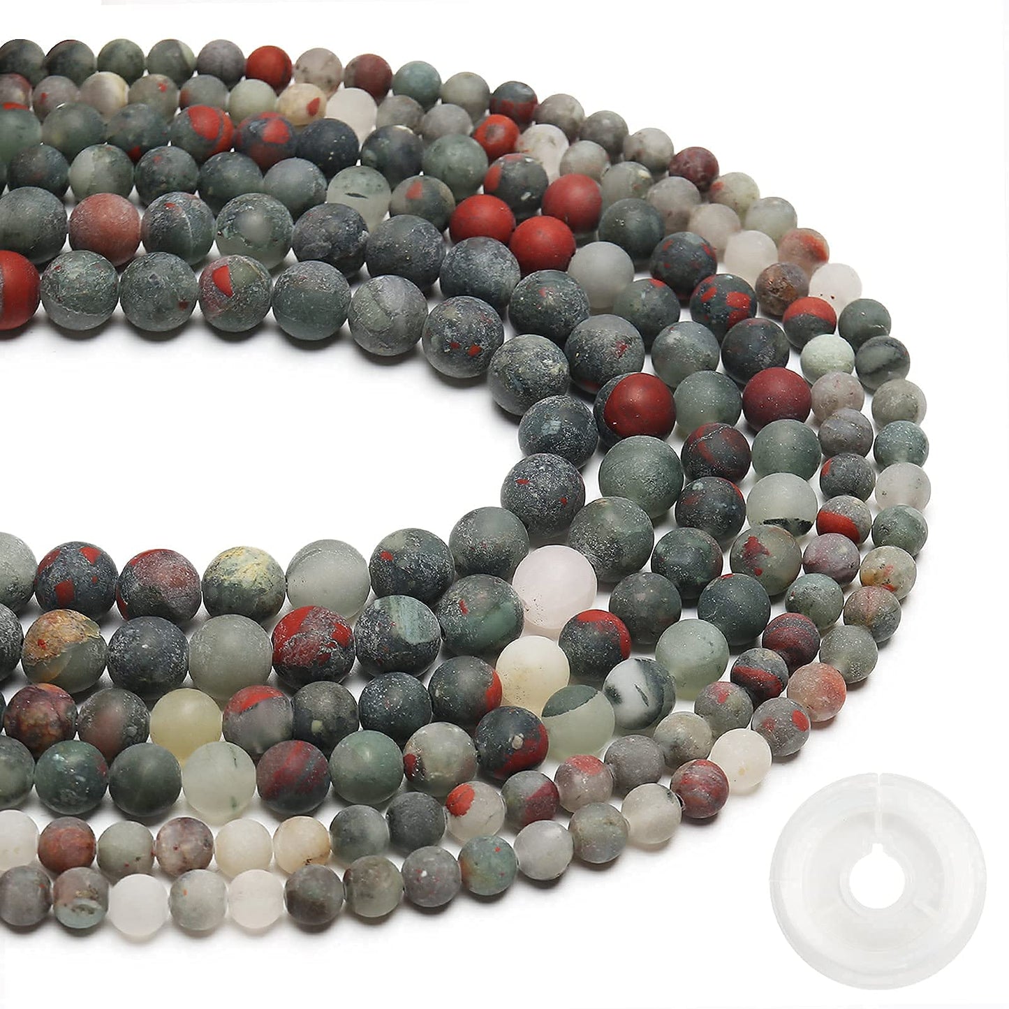 Natural Matte African Bloodstone Beads, 8MM Round Frosted Unpolished Loose Gemstone Beads for Bracelet Necklace Jewelry Making, Energy Stone Healing Power with Stretch Beading Cord