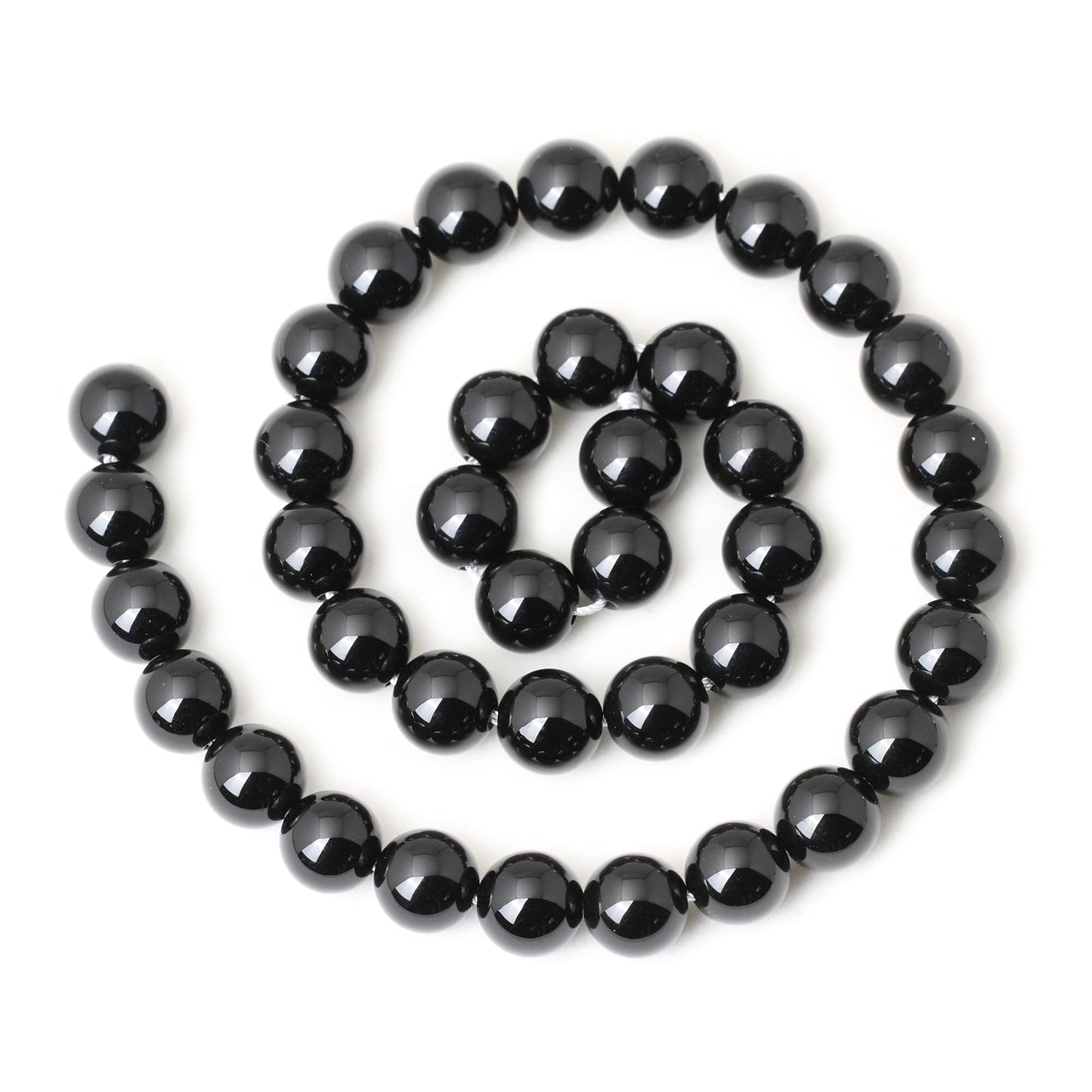 CHEAVIAN 35PCS 10mm Black Smooth Polish Onyx Agate Gemstone Round Loose Beads for Jewelry Making 1 Strand 15"