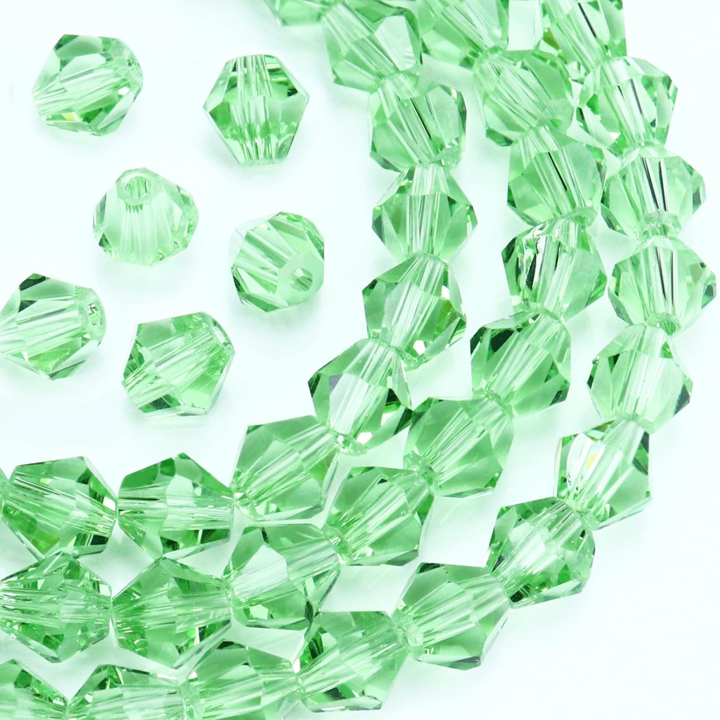 Dowarm 250PCS 6MM Faceted Bicone Crystal Beads for Crafts, Jewelry Making, DIY Bracelet, Necklace, Dolls, Wine Charms, Wind Chimes, Suncatchers, Loose Spacer Glass Beads, Light Green