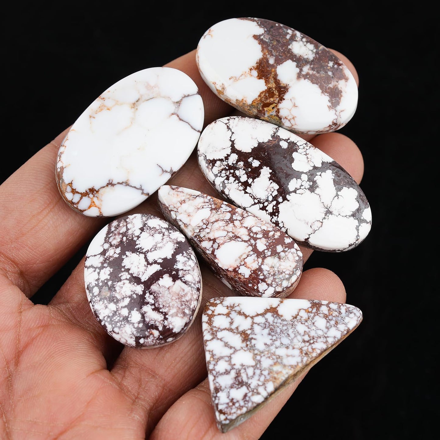 GemSymphony Natural Wild Horse Jasper Gemstone Cabochon Pack of 3 Mixed Shapes – Polished Crystal Stones for Jewelry Making Supply, Healing, Reiki & DIY Crafts, Natural Gem Cab Set for Wire Wrapping (15-20 mm)
