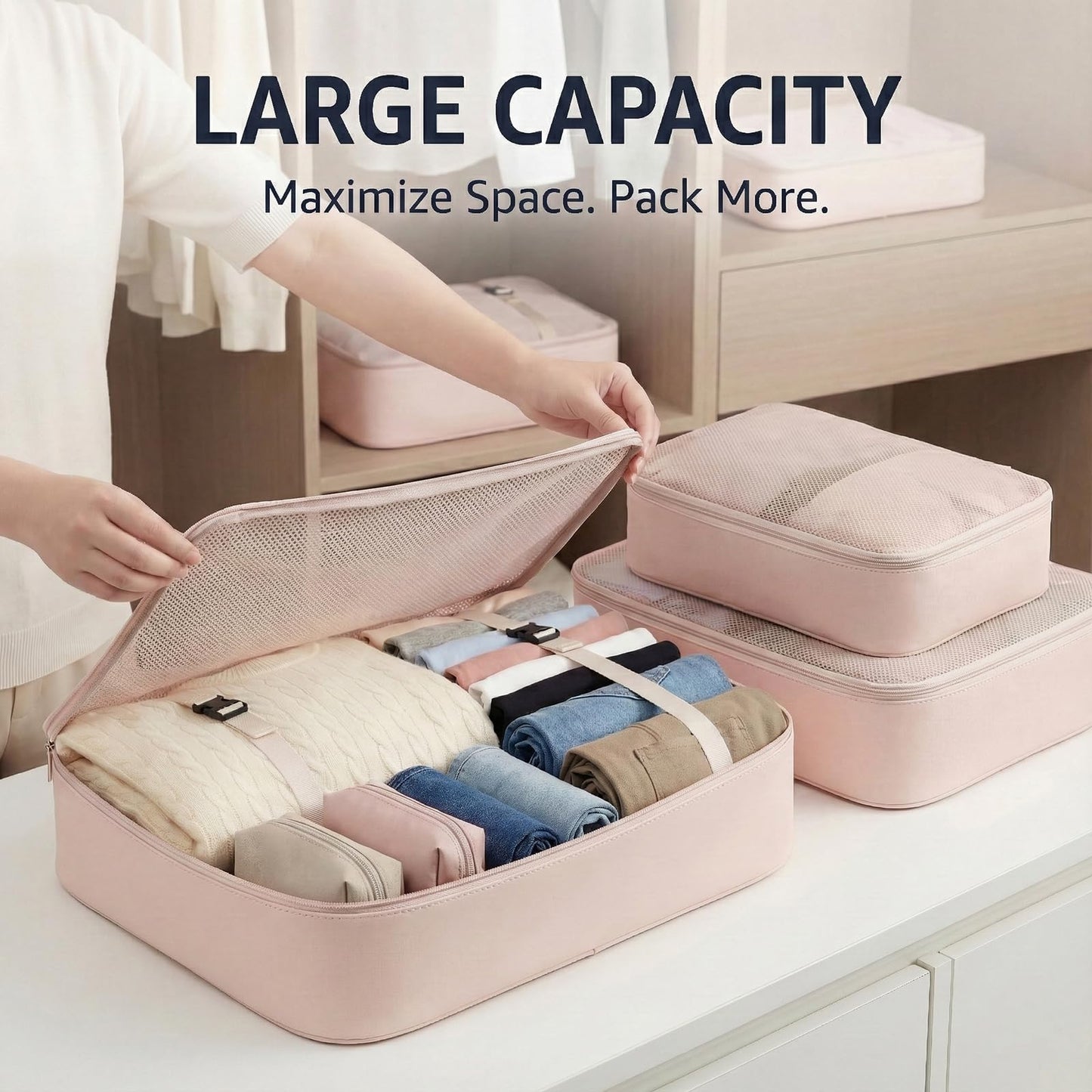BLINGCOOL 8 Set Packing Cubes for Travel with Clear Toiletry Bag, Durable Luggage Packing Organizers, Carry-On Accessories, TSA Approved See-Through Cubes, Space-Saving Storage Bags, Gifts for Women