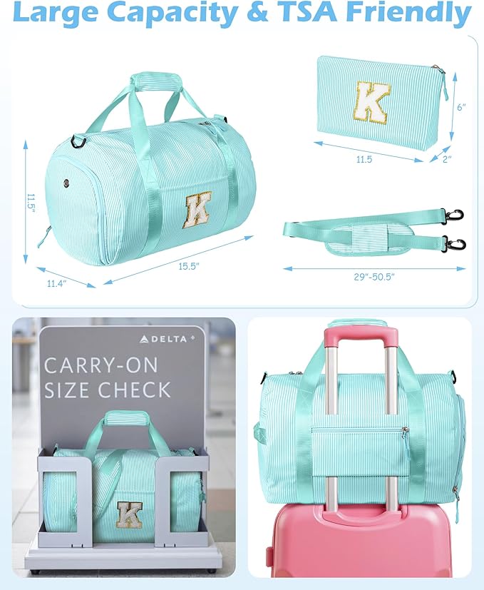 6 Year Old Girl Birthday Gift Ideas,Girl Gym Bag, Kids Initial Overnight Duffel Bags with Shoe Compartment, Personalized Travel Bag with Makeup Pouch, Monogrammed Gifts for Kid (Letter I)