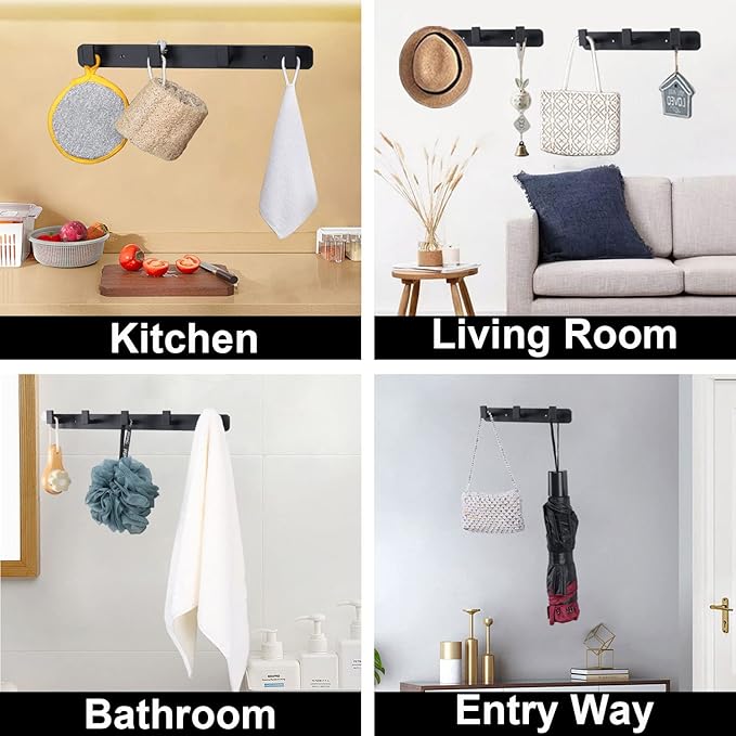 Coat Rack, Heavy Duty Stainless Steel 5 Tri Coat Hook Hanger, Wall Mounted Storage Wall Hooks, Rustic Clothes Hook/Key Hook Rail for Bathroom Kitchen Entryway(5 Hook Black)