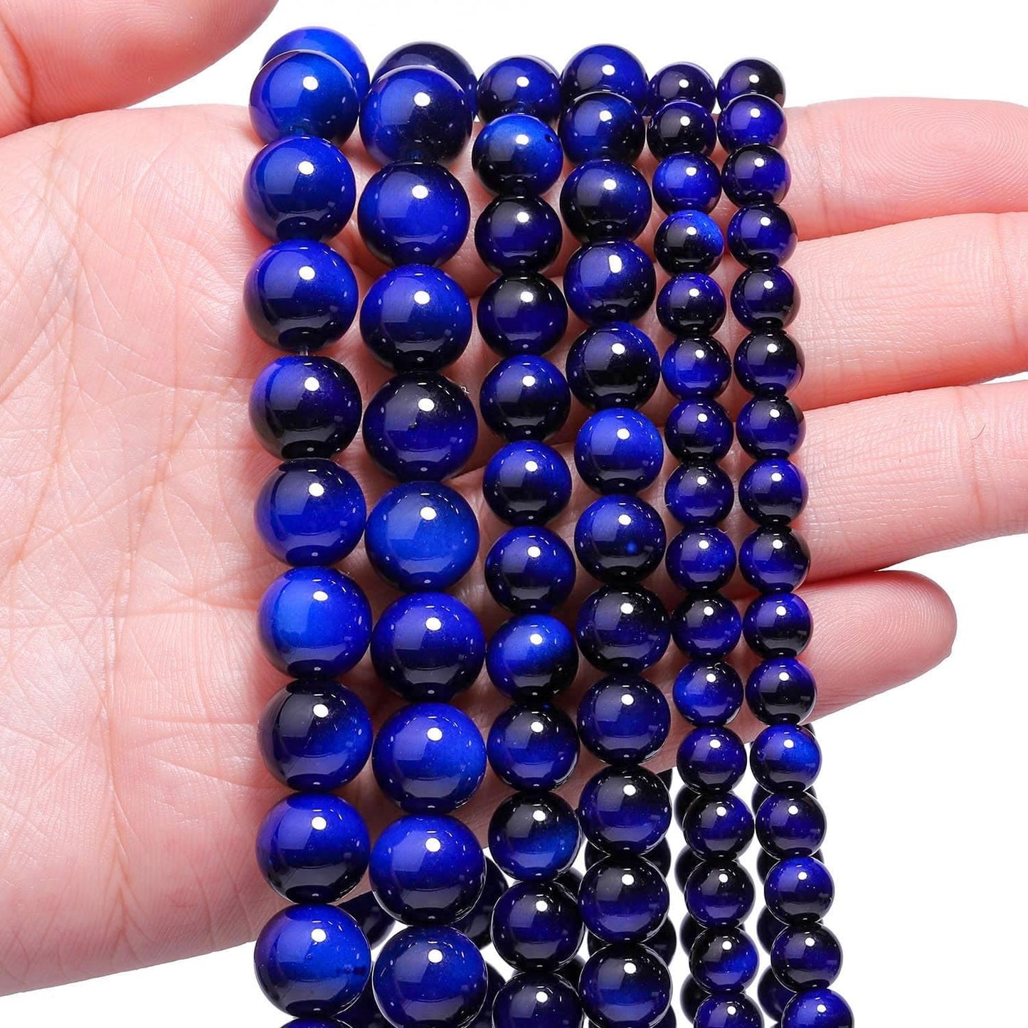 Song Xi 38PCS 10mm Royal Blue Tiger Eye Gemstone Beads for Jewelry Making, Round Smooth Glass Beads for DIY Bracelet Necklace Earring Keychain, Arts and Crafts, for Christmas Wedding Birthday