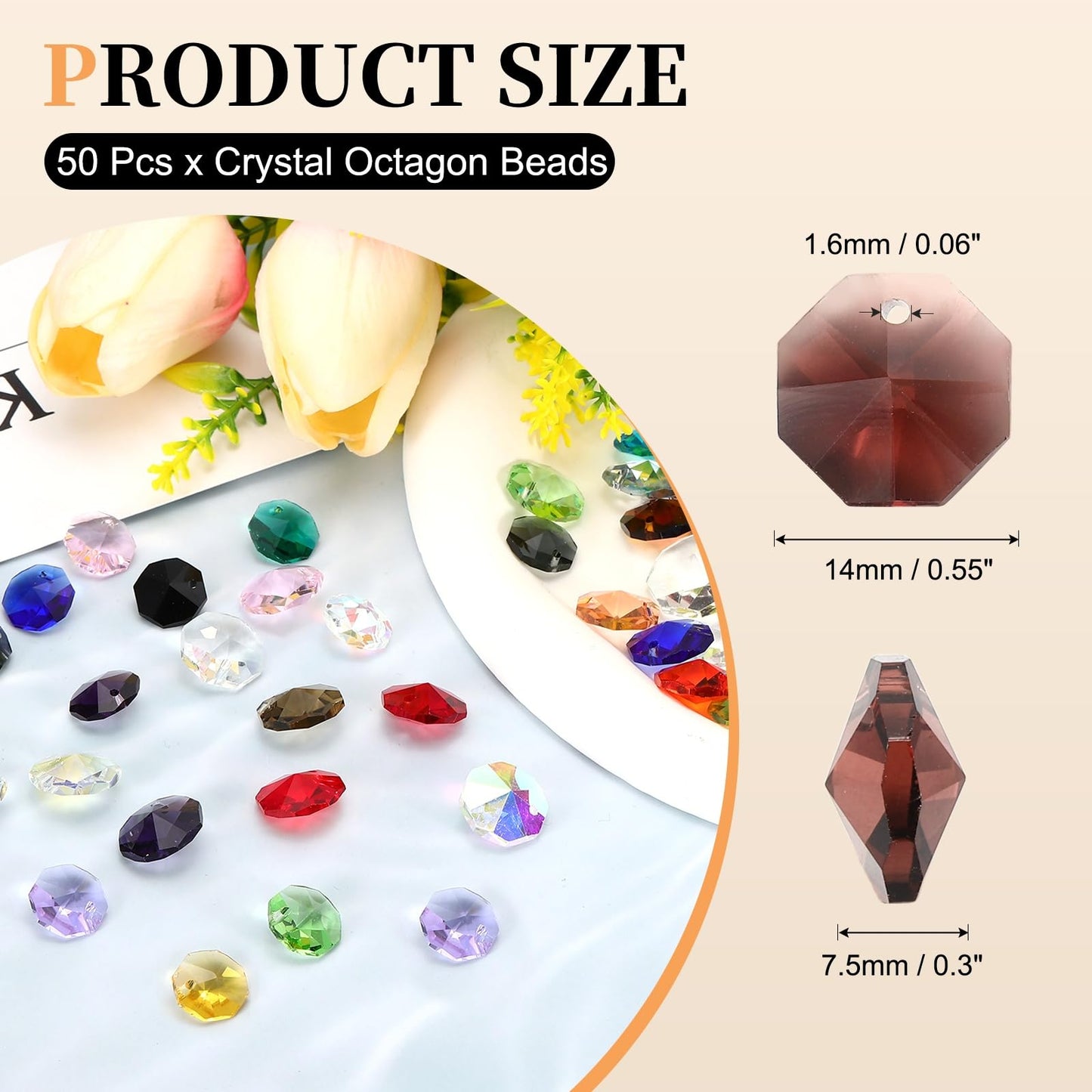uxcell 50Pcs 1 Hole Crystal Octagon Beads, 14mm K9 Glass Hanging Chandelier Beads Prisms Parts for Crystal Chandeliers Lamp Hanging Pendant Jewelry DIY Craft, Red Violet