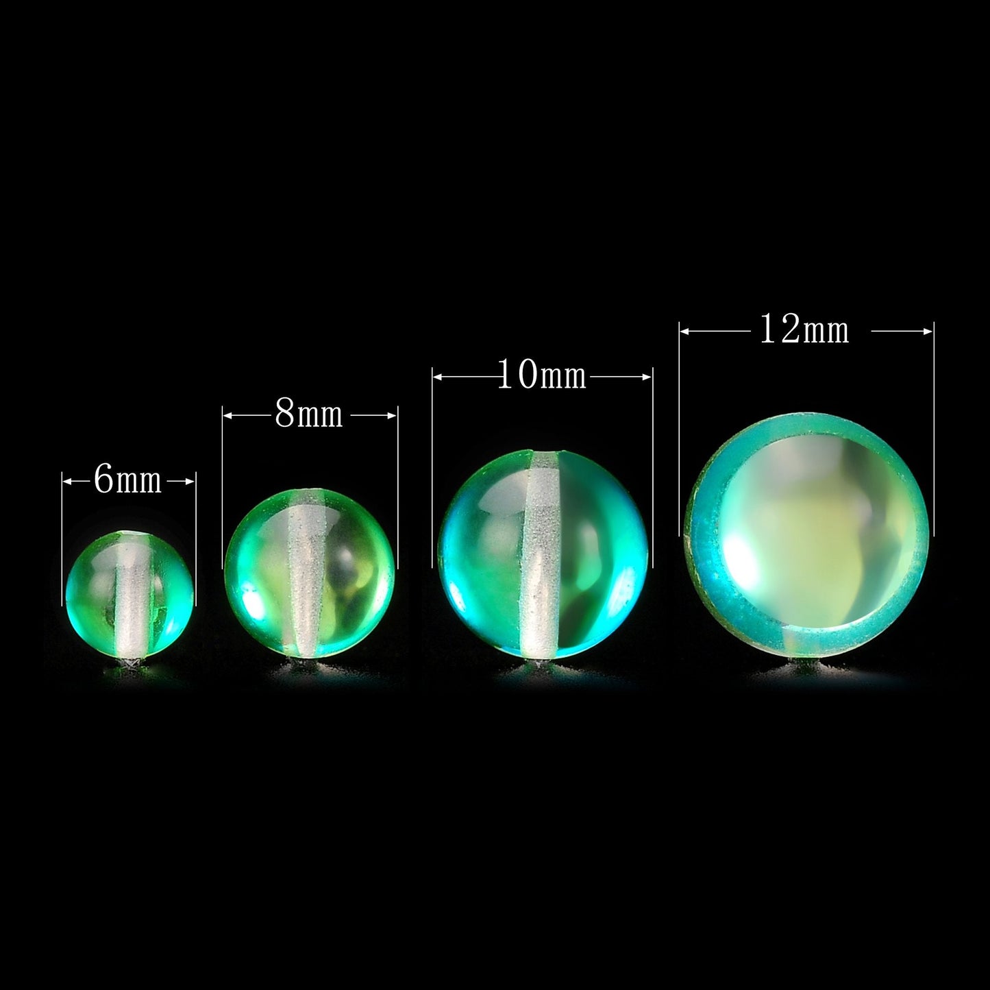 RUBYCA Round Moonstone Crystal Glass Beads Aura Iridescent for Jewelry Making (1 Strand, 10mm, Green)