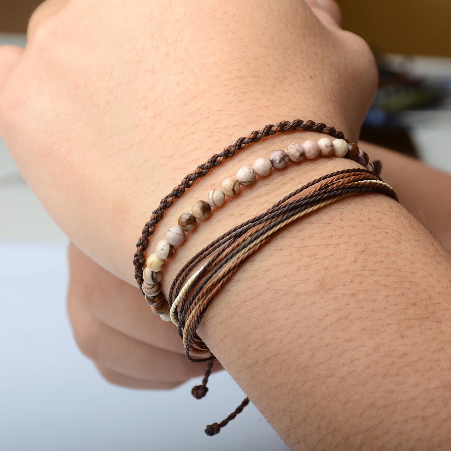 Handmade Natural Stone Beaded Healing Bracelet Gift for Men Adjustable Rope String Bracelet (Zebra Jasper, Adjustable)