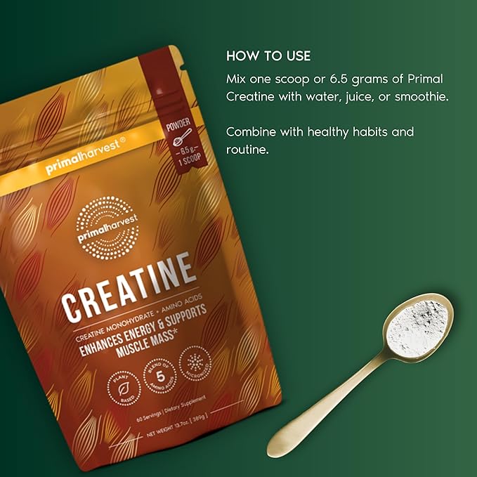 Primal Harvest Creatine Powder Supplement for Men and Women's Fitness, Workouts, and Muscle Growth, to Help Promote Recovery, Strength, Energy, and Endurance (1)
